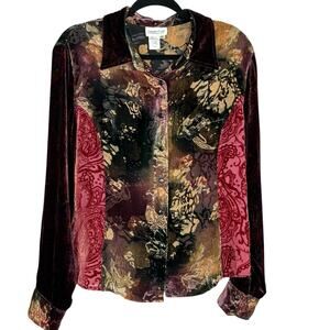 Coldwater Creek Size XL Blouse Burnout Velvet Silk Blend Long Sleeve Top